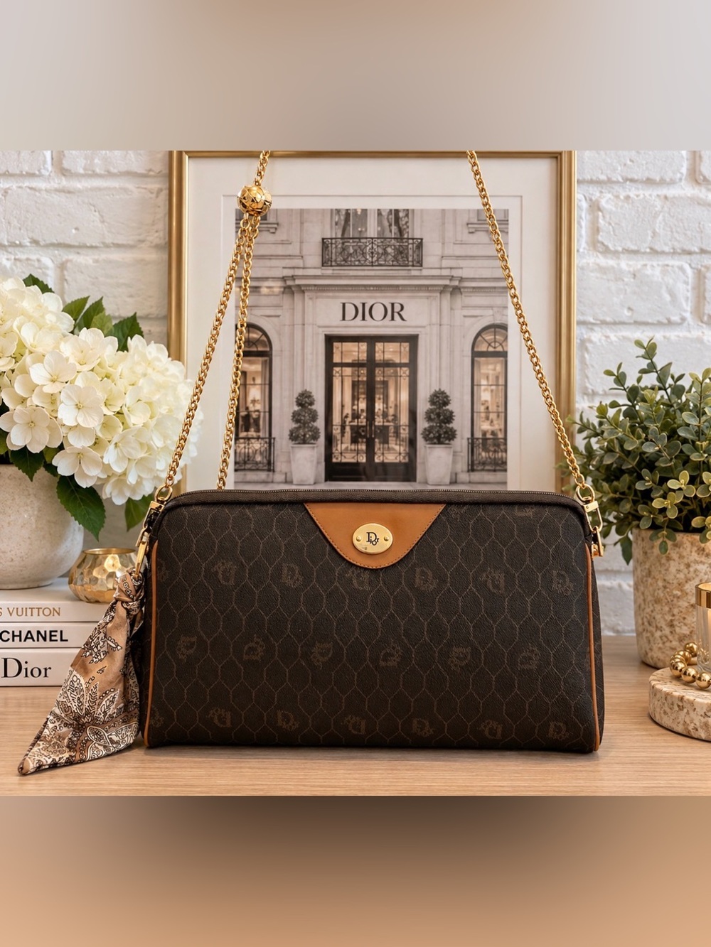 Christian Dior Vintage Christian Dior Honeycomb Clutch with added adjustable Str